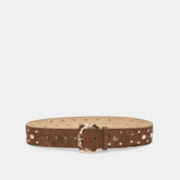 RECTANGLE BUCKLE STUDDED BELT BROWN