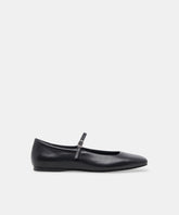 REYES WIDE BALLET FLATS BLACK LEATHER