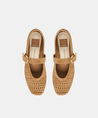 MIKEL BALLET FLATS LT BROWN PERFORATED SUEDE