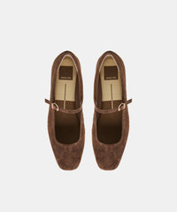 REYES WIDE BALLET FLATS DK BROWN SUEDE