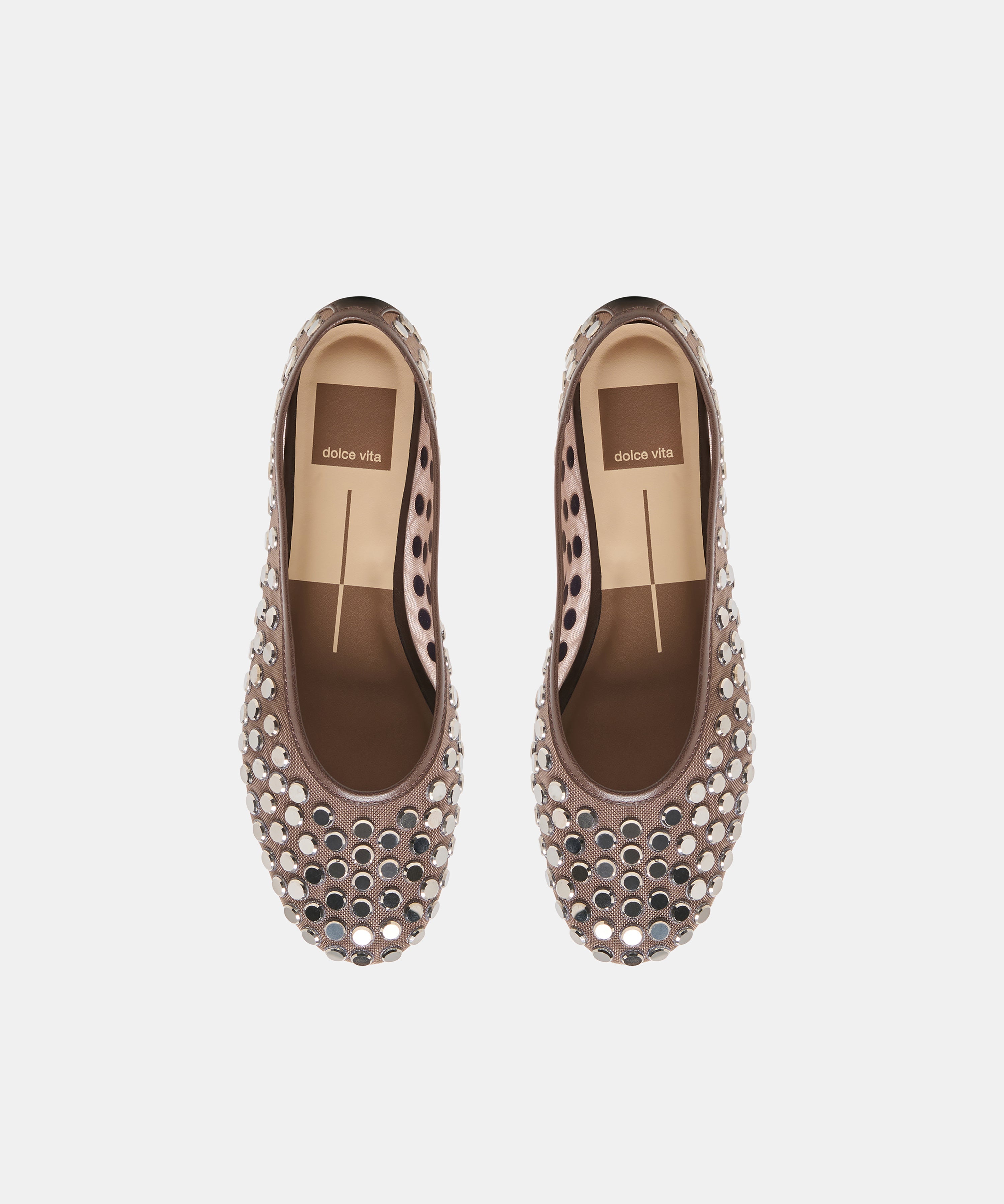 CALIA STUD BALLET FLATS DK BROWN MESH