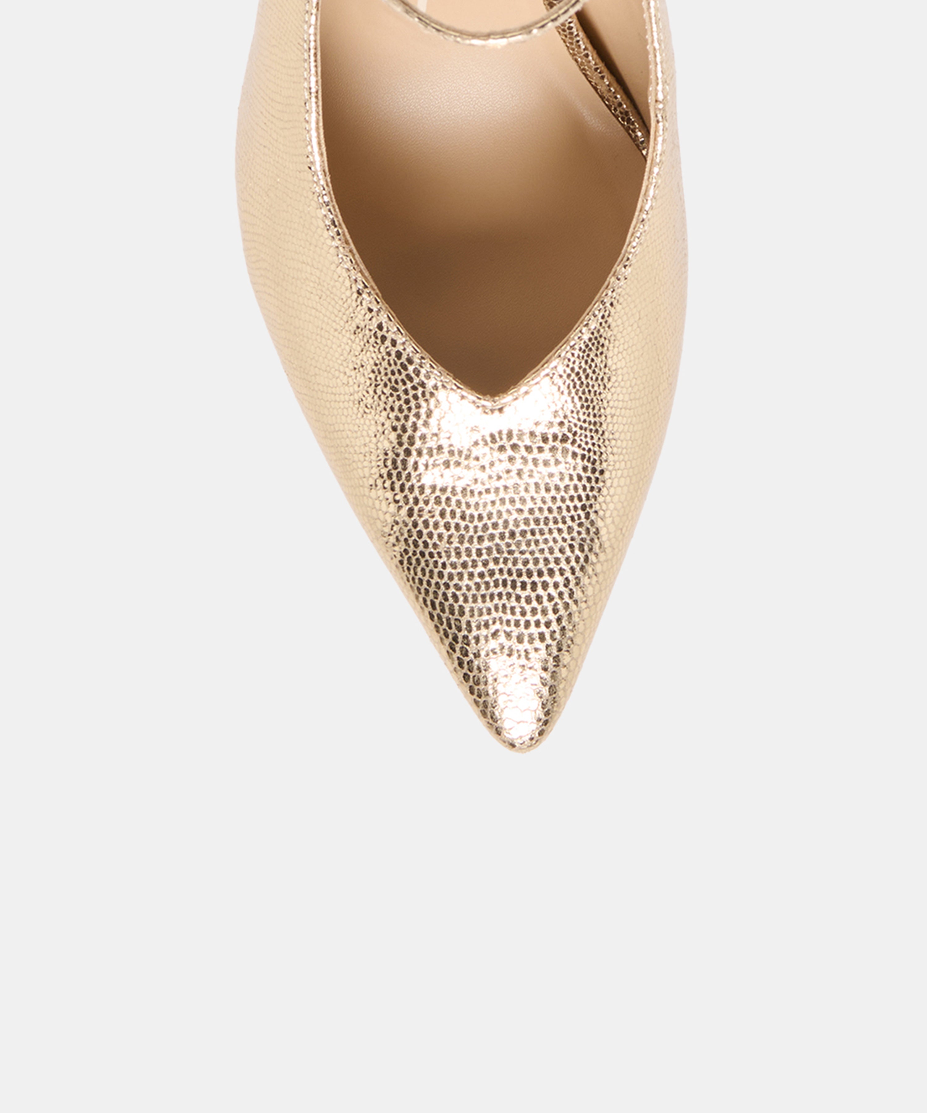 KARSIN HEELS GOLD EMBOSSED LEATHER